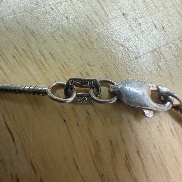 Sterling Silver Necklace With Teardrop Iridescent Pendant & Intricate Beaded - Picture 6 of 9